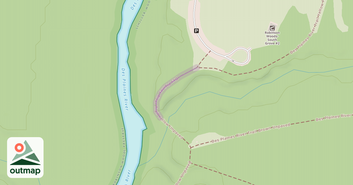 Map of Des Plaines River Trail Yellow Unpaved