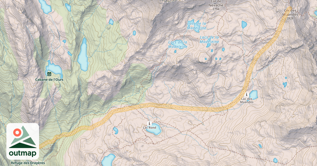 Map of Col des Muandes — Refuge des Drayères