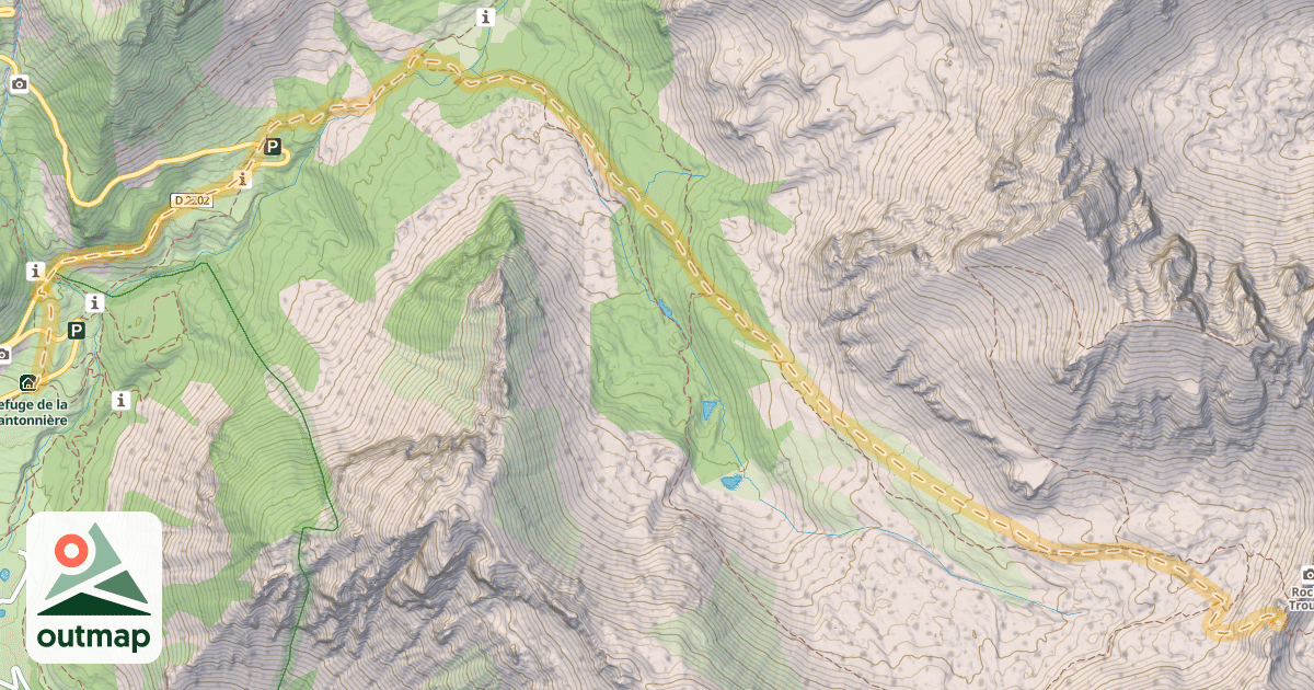 Map of Col de la Roche Trouée — Refuge de la Cantonnière