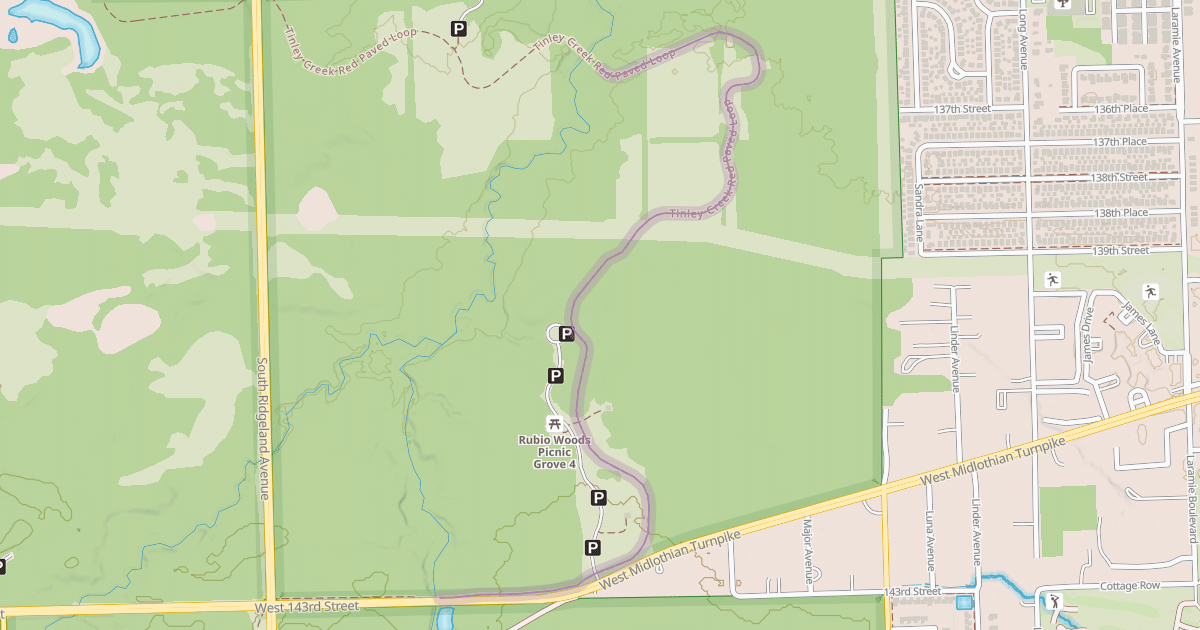 Map preview of Tinley Creek Red Paved Loop
