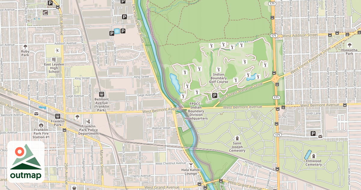 Map of Des Plaines River Trail Yellow Unpaved