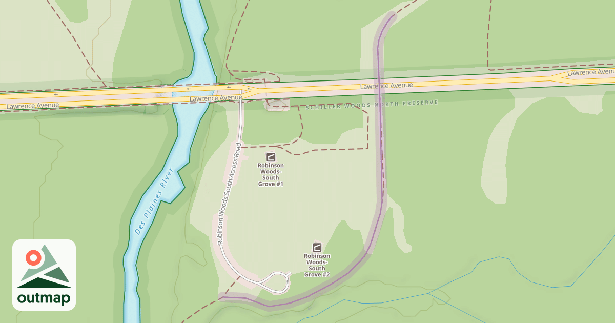 Map of Des Plaines River Trail Yellow Paved