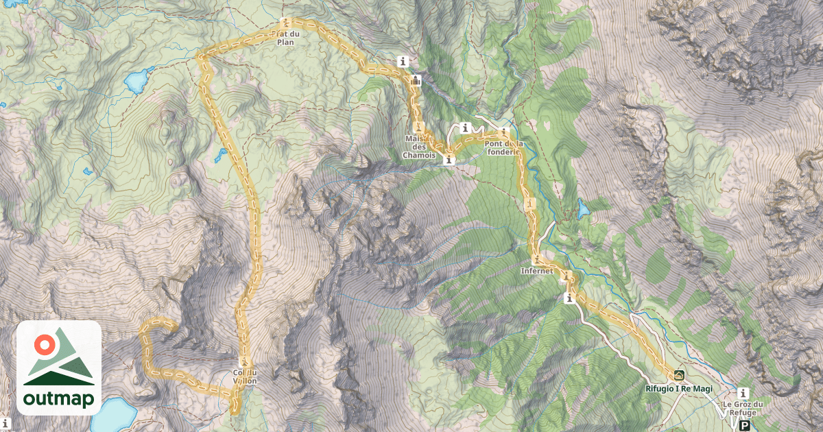 Map of Le Rocher Blanc — Refuge de la Vallée Étroite