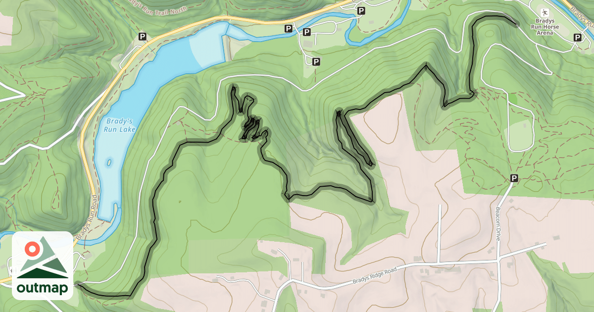 Map of Brady's Run Trail South in Beaver