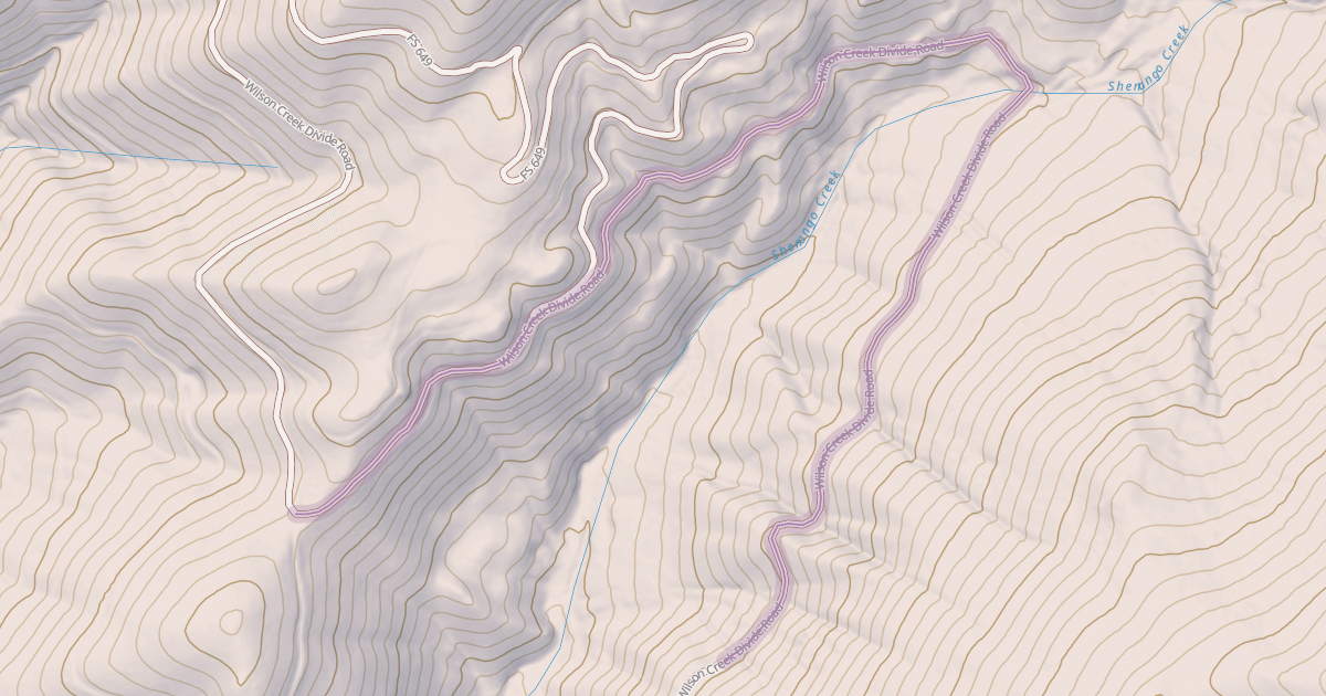 Map preview of Wilson Creek Divide Road