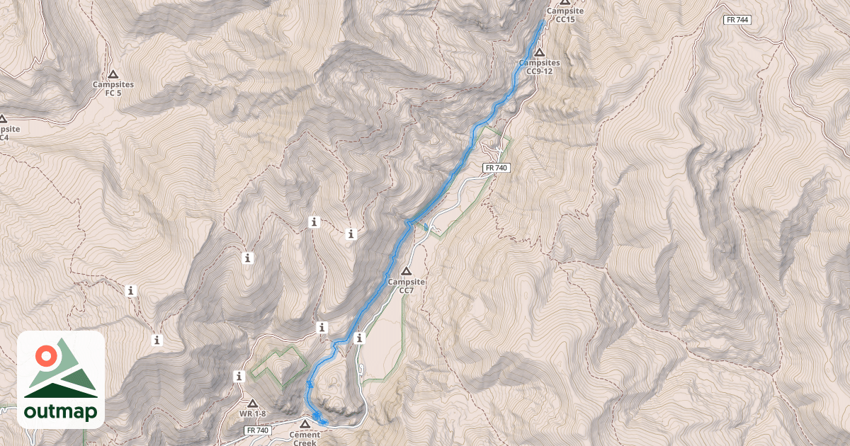 Map of Middle Cement Creek Trail 399