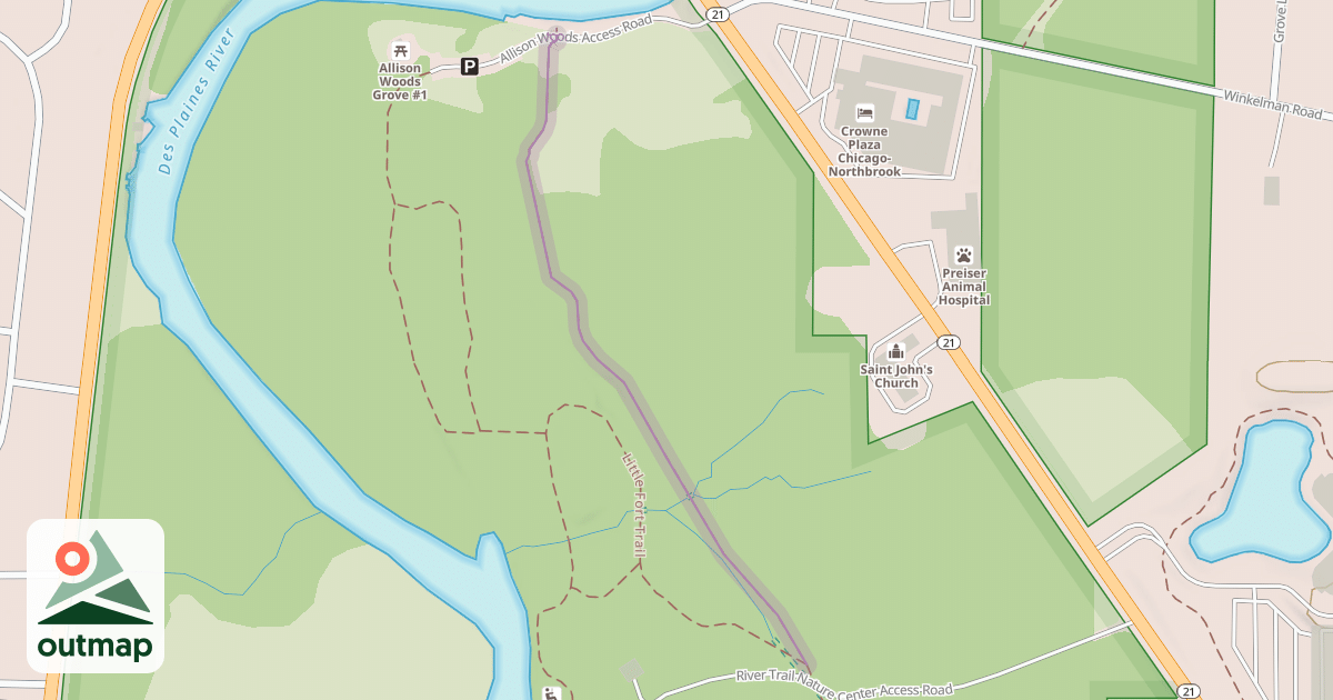 Map of Des Plaines River Trail Yellow Unpaved