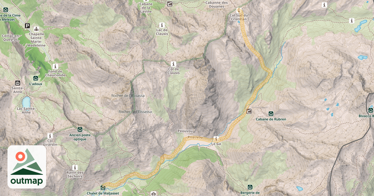 Map of Col sud du Cristillan — Maljasset