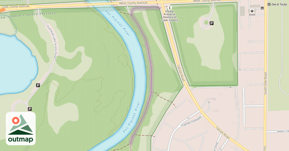 Map of Des Plaines River Trail Yellow Unpaved