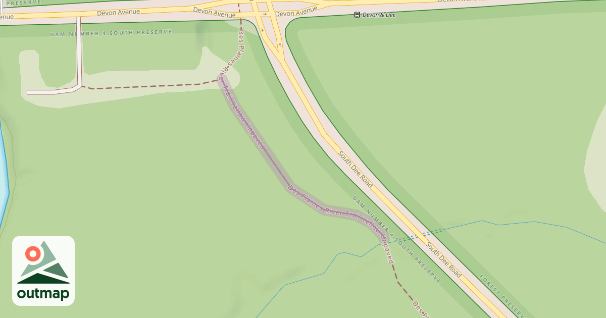 Map of Des Plaines River Trail Yellow Unpaved