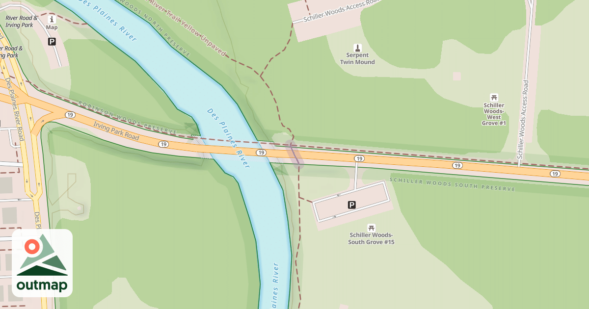 Map of Des Plaines River Trail Yellow Unpaved