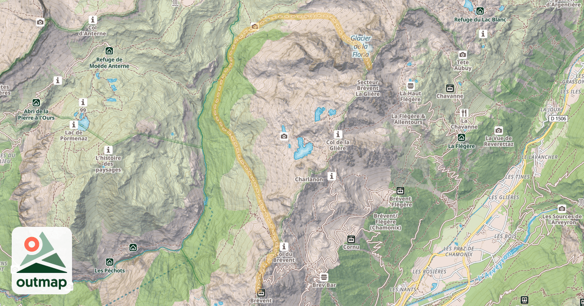 Map of Aiguilles de la Glière — Le Brévent