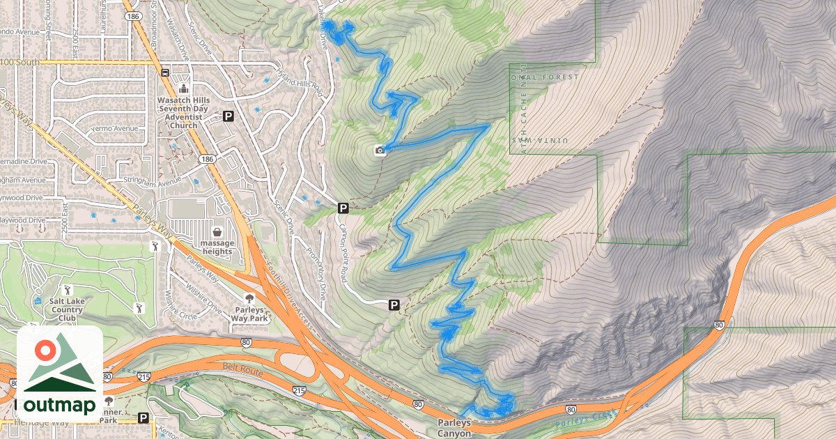 Map of Bonneville Shoreline Trail - Parley's Pointe Section