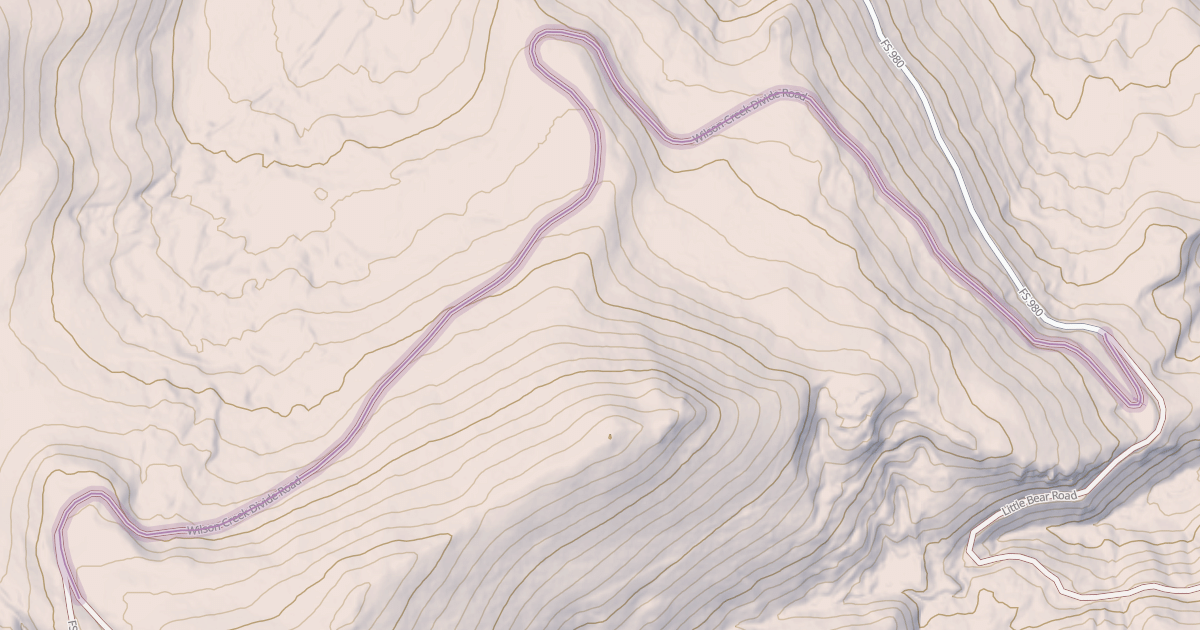 Map preview of Wilson Creek Divide Road