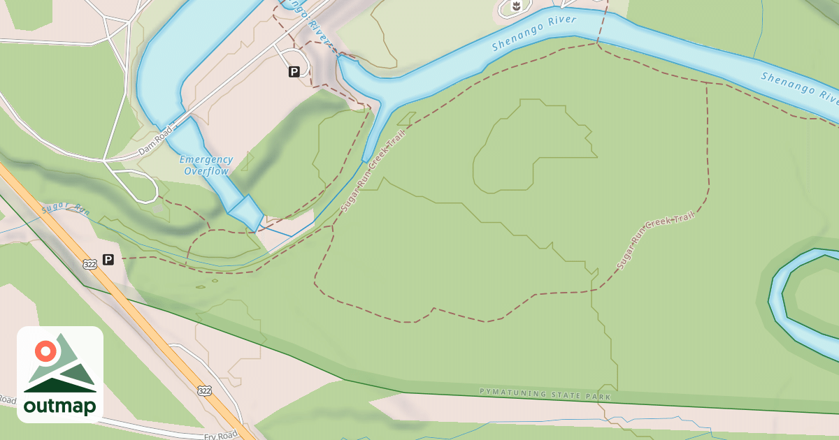 Map of Pymatuning State Park Snowmobile Trails in Crawford