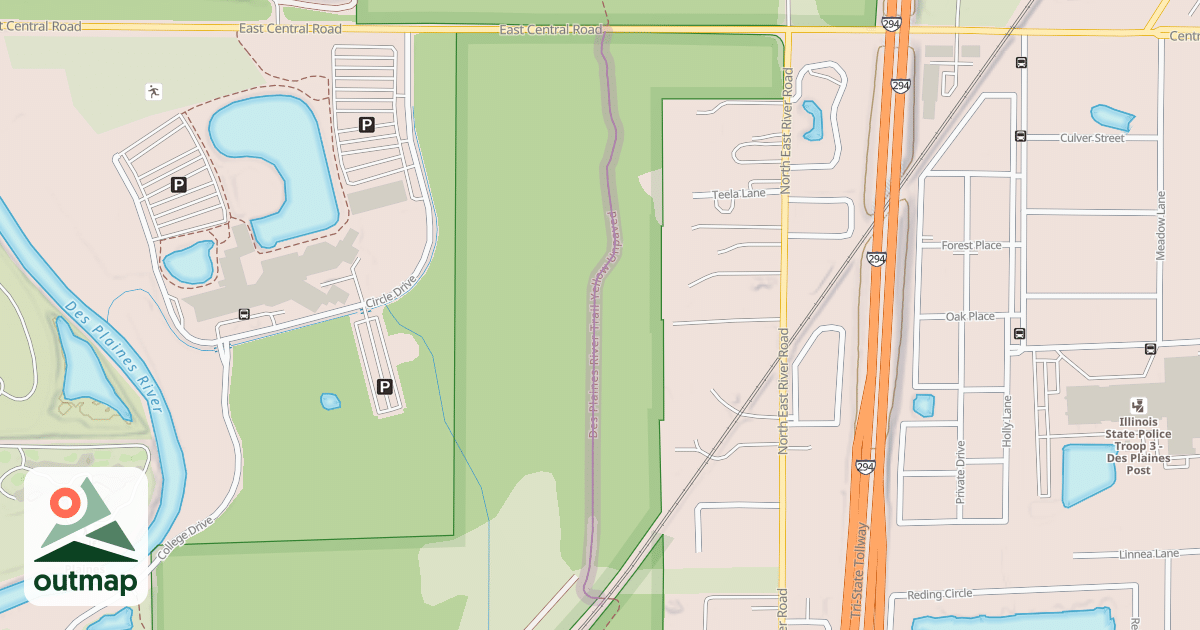 Map of Des Plaines River Trail Yellow Unpaved
