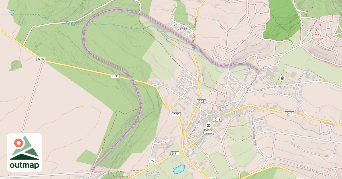 Map of Ancien voie du Chemin de fer de la Banlieue de Reims (C.B.R.)