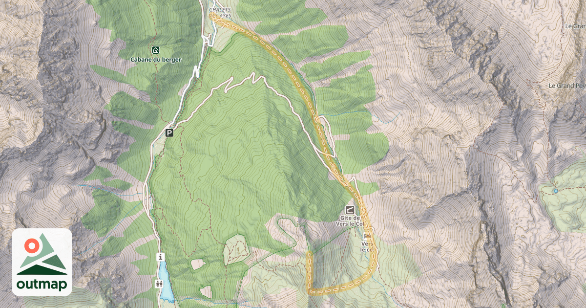 Map of Crête des Brusas — Les Ayes