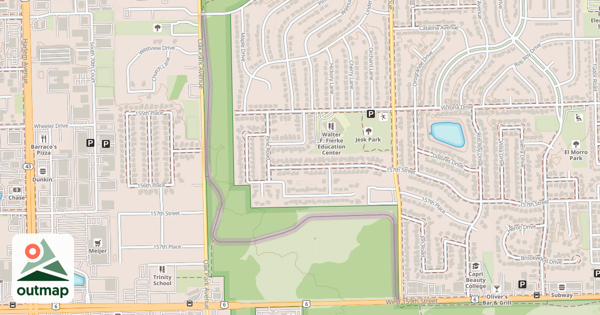 Map of Tinley Creek Green Paved Trail