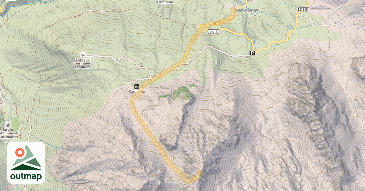 Map of Pic de Caoubere — Super Barèges