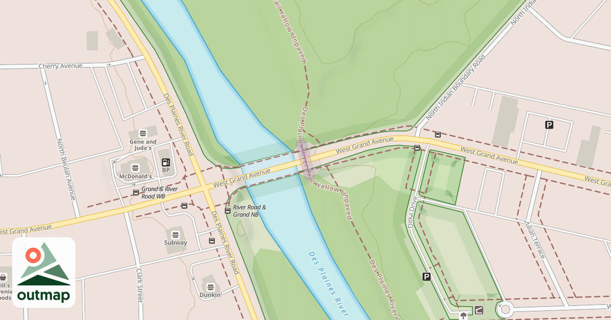 Map of Des Plaines River Trail Yellow Unpaved