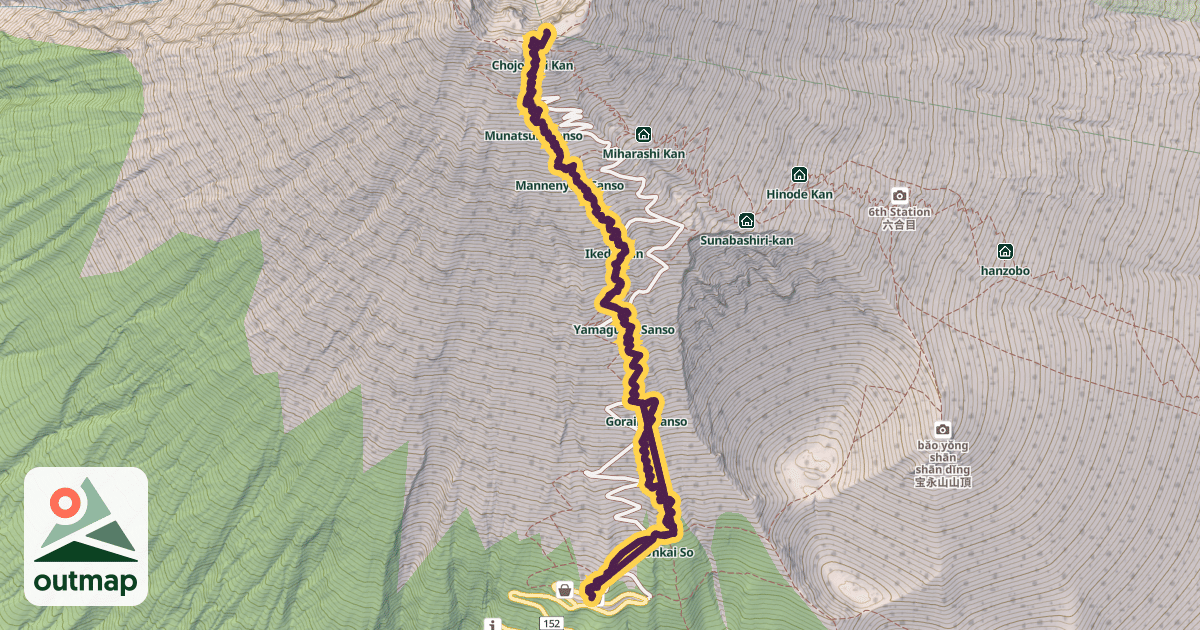 Map of Mount Fuji Fujinomiya Trail