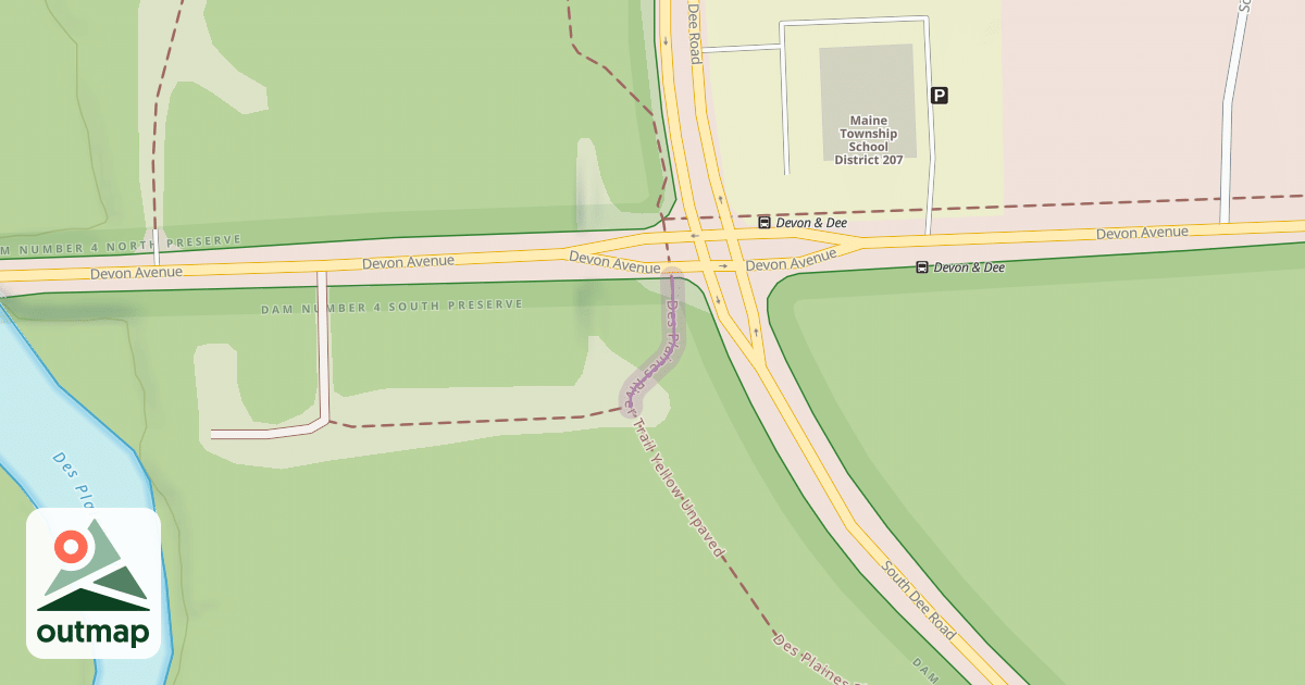 Map of Des Plaines River Trail Yellow Unpaved