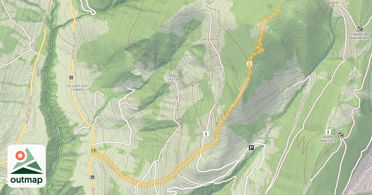 Map of De Villard-sur-Chamby par toute la croupe SW