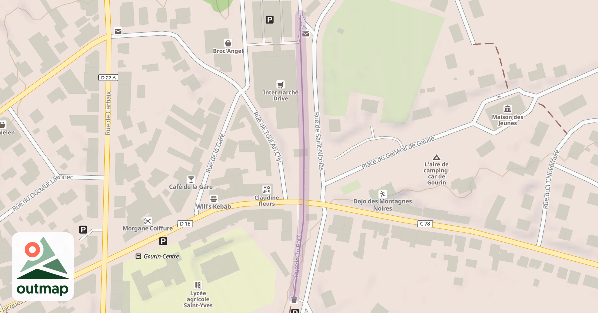 Map of Hent glas "Rosko - Konk-Kerne"