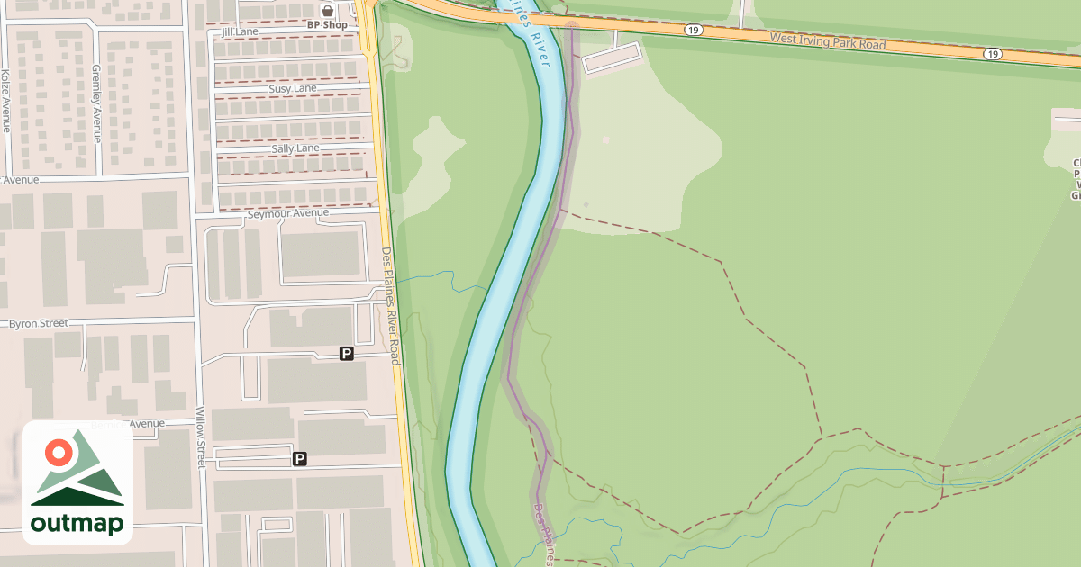 Map of Des Plaines River Trail Yellow Unpaved