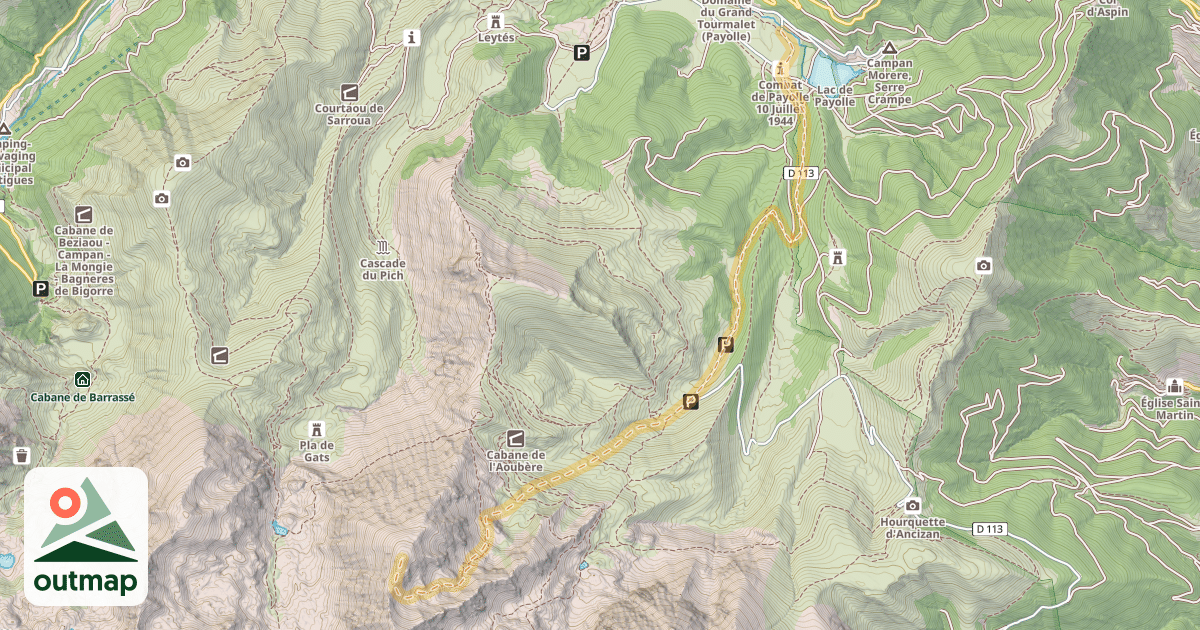 Map of Soum de Coste Oueillère — Lac de Payolle - Camp Bataillé