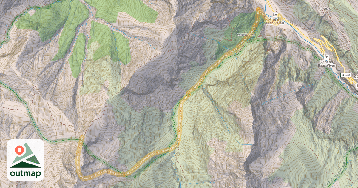 Map of Cime du Pied de Barry — Gite d'étape du Plan du Lac