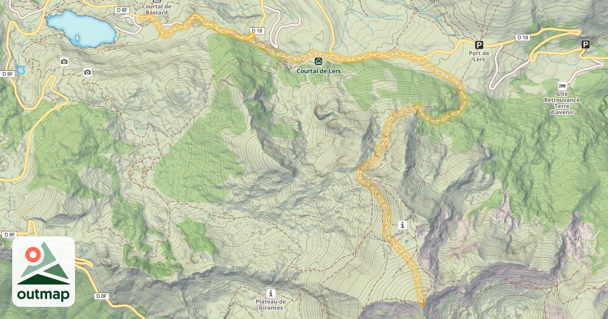 Map of Pic de Girantès ou du Mont Ceint — Étang de Lers