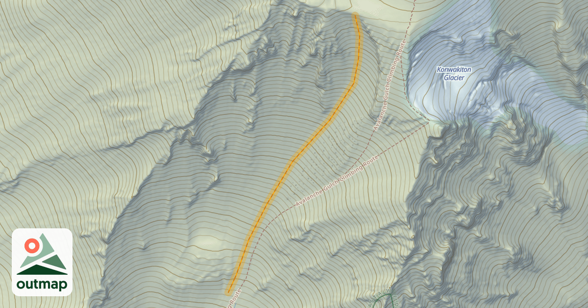 Map of Avalanche Gulch Main Ski Route