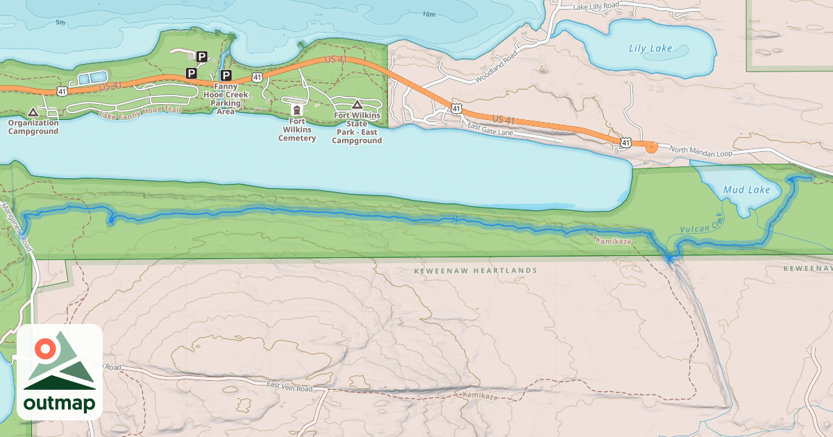 Map of Keweenaw Point Trail (Manganese Falls - Mud Lake)