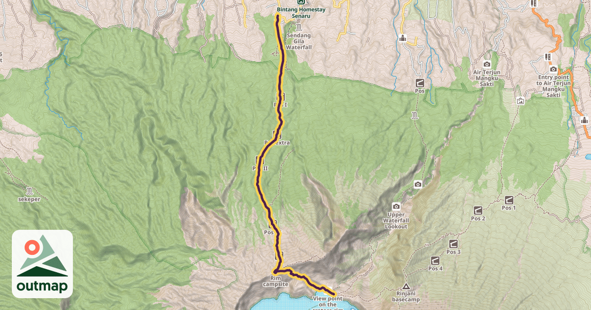 Map of Jalur Pendakian Gunung Rinjani via Senaru