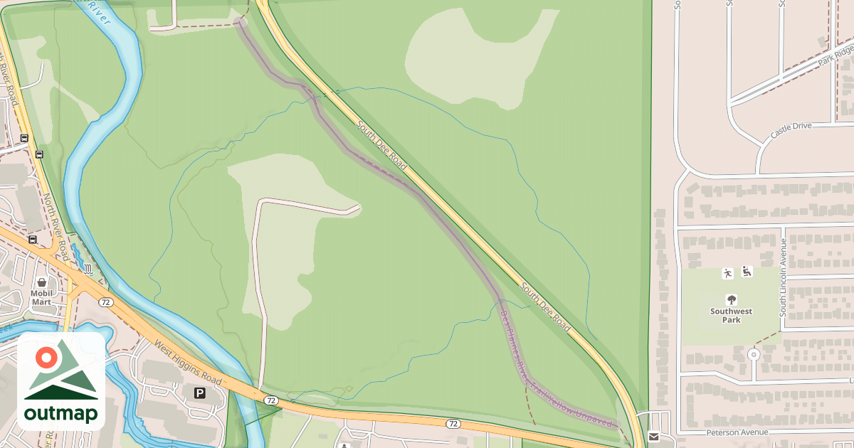 Map of Des Plaines River Trail Yellow Unpaved