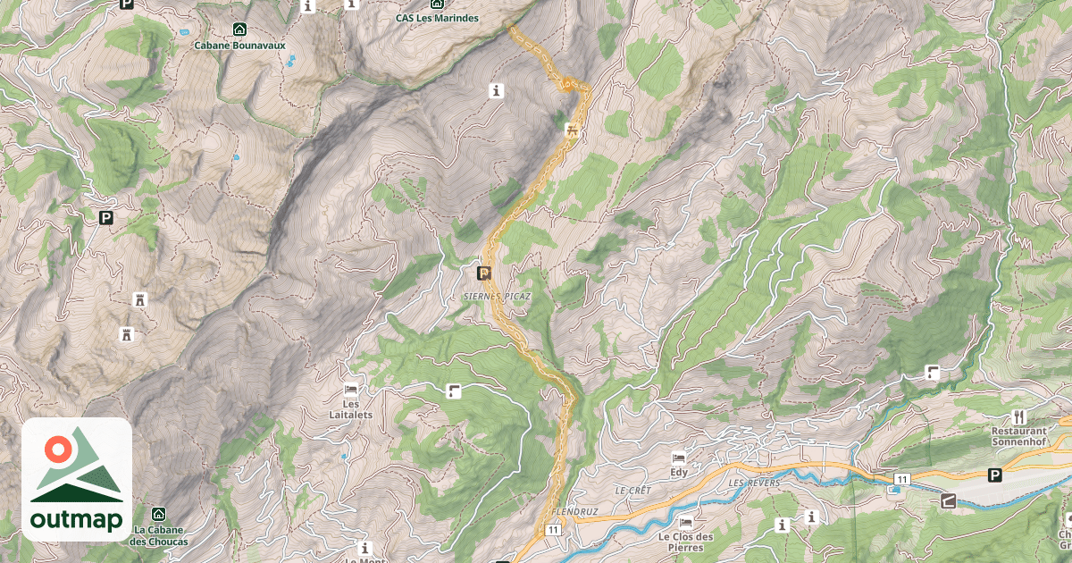 Map of Des Ciernes Picat par le côté SE