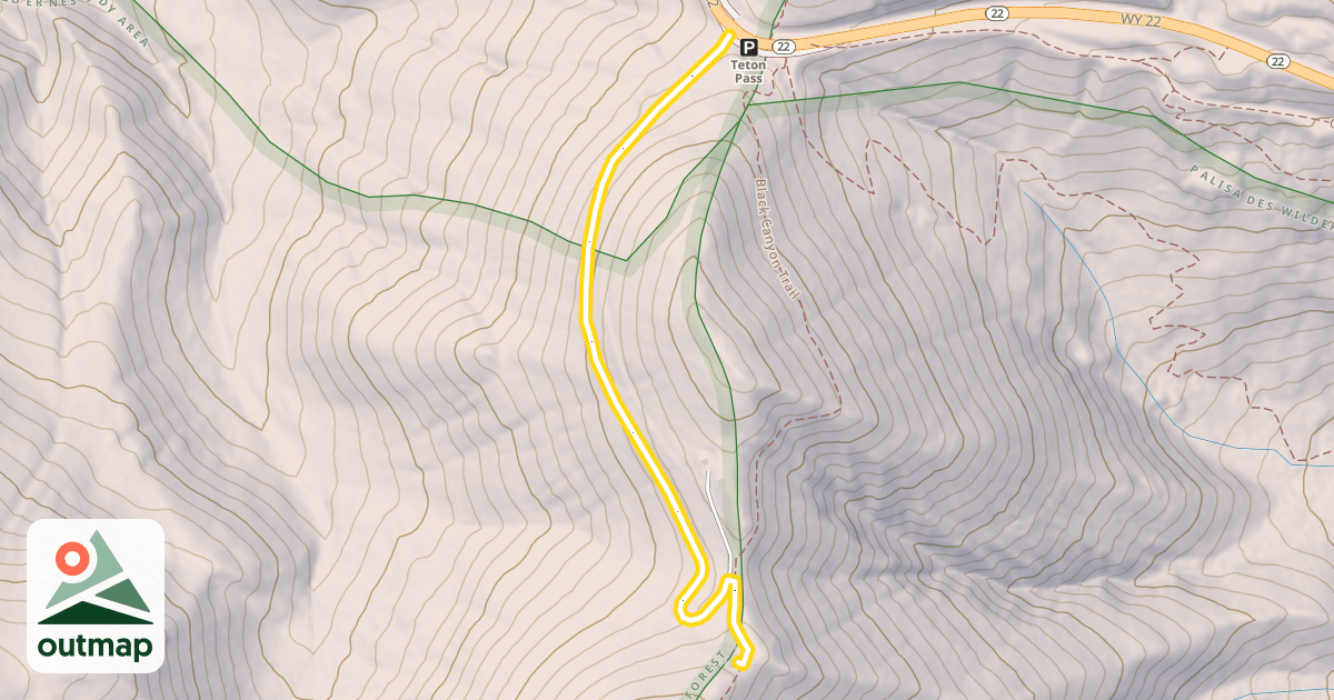 Map of Teton Pass south to Mt Elly