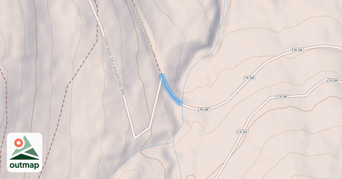 Map of Forest Road 298 Alpine Tunnel