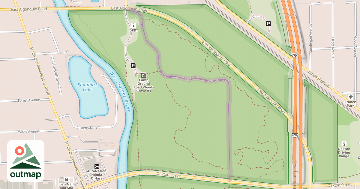 Map of Des Plaines River Trail Yellow Unpaved