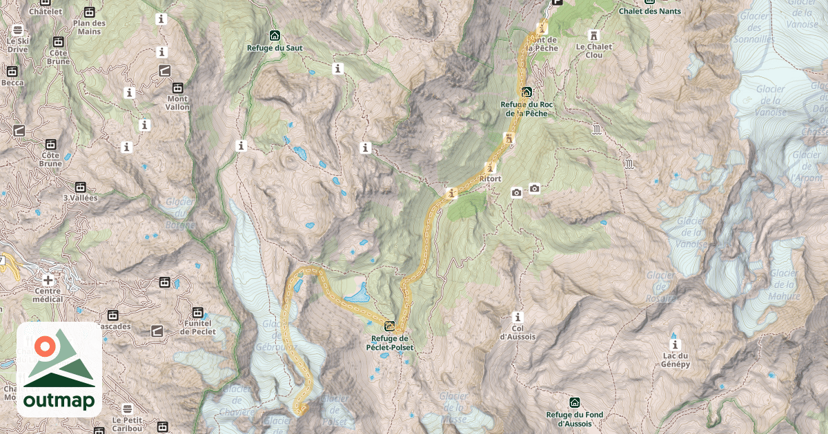 Map of Aiguille de Polset — Pont de la Pêche