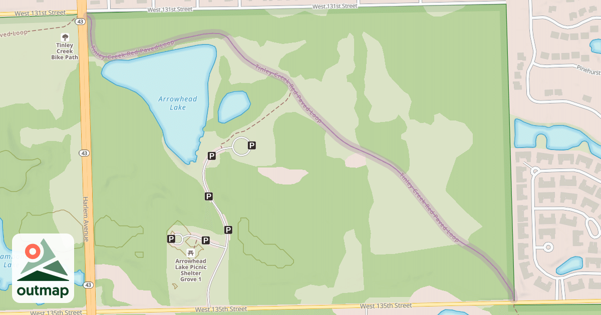Map of Tinley Creek Red Paved Loop