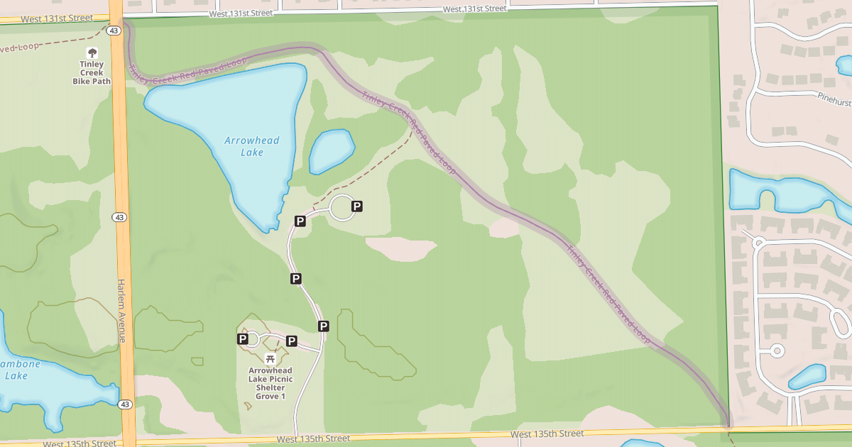 Map preview of Tinley Creek Red Paved Loop