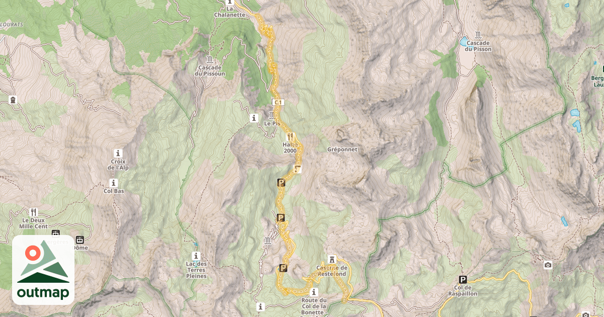 Map of Faux Col de Restefond — Barrière de la Combette