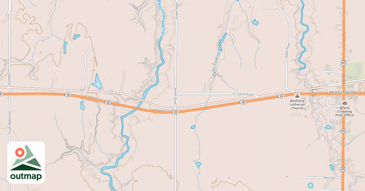 Map of Bergland To Sidnaw State Trail