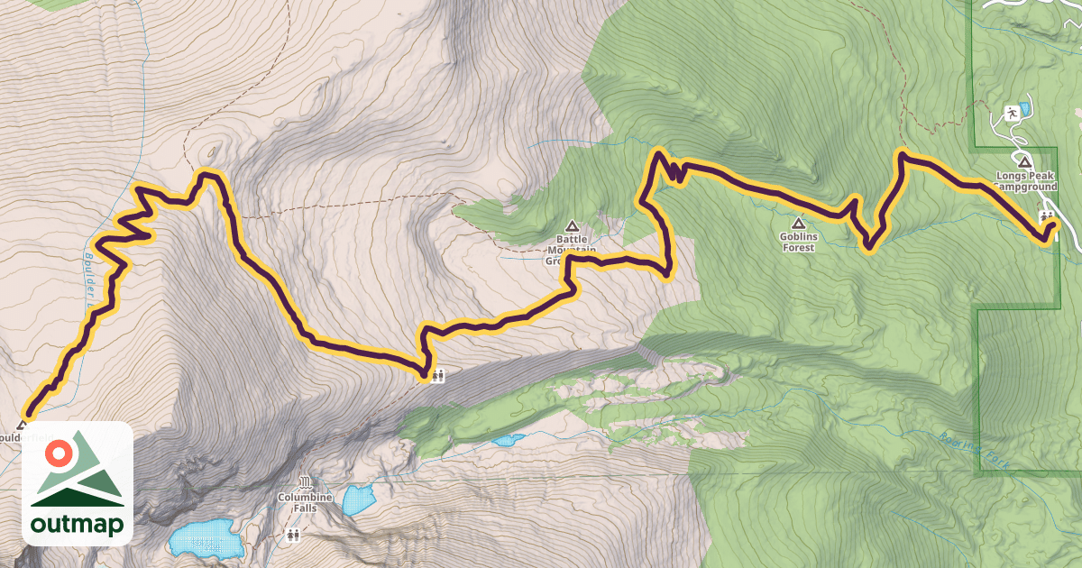 Map of East Longs Peak Trail