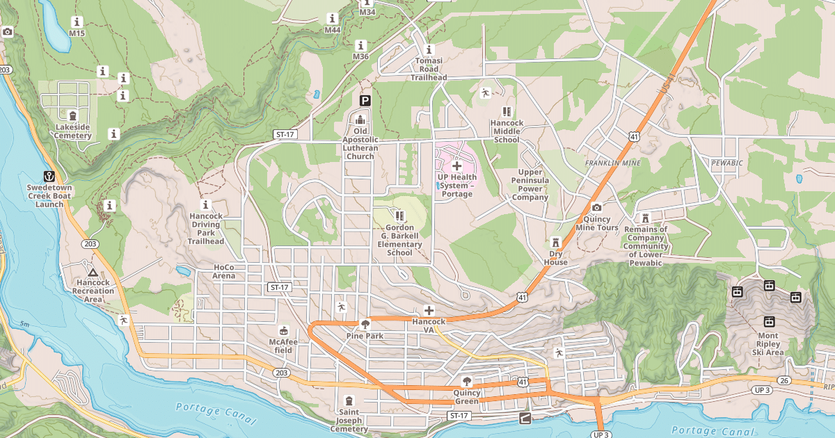 Map preview of Hancock To Calumet Route