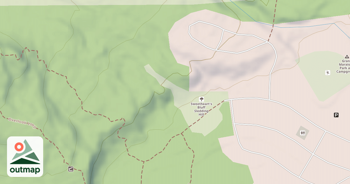 Map of Sweetheart's Bluff Sledding Hill