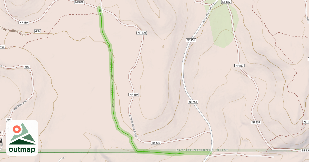 Map of Little Bear Basin Meadow Cutoff
